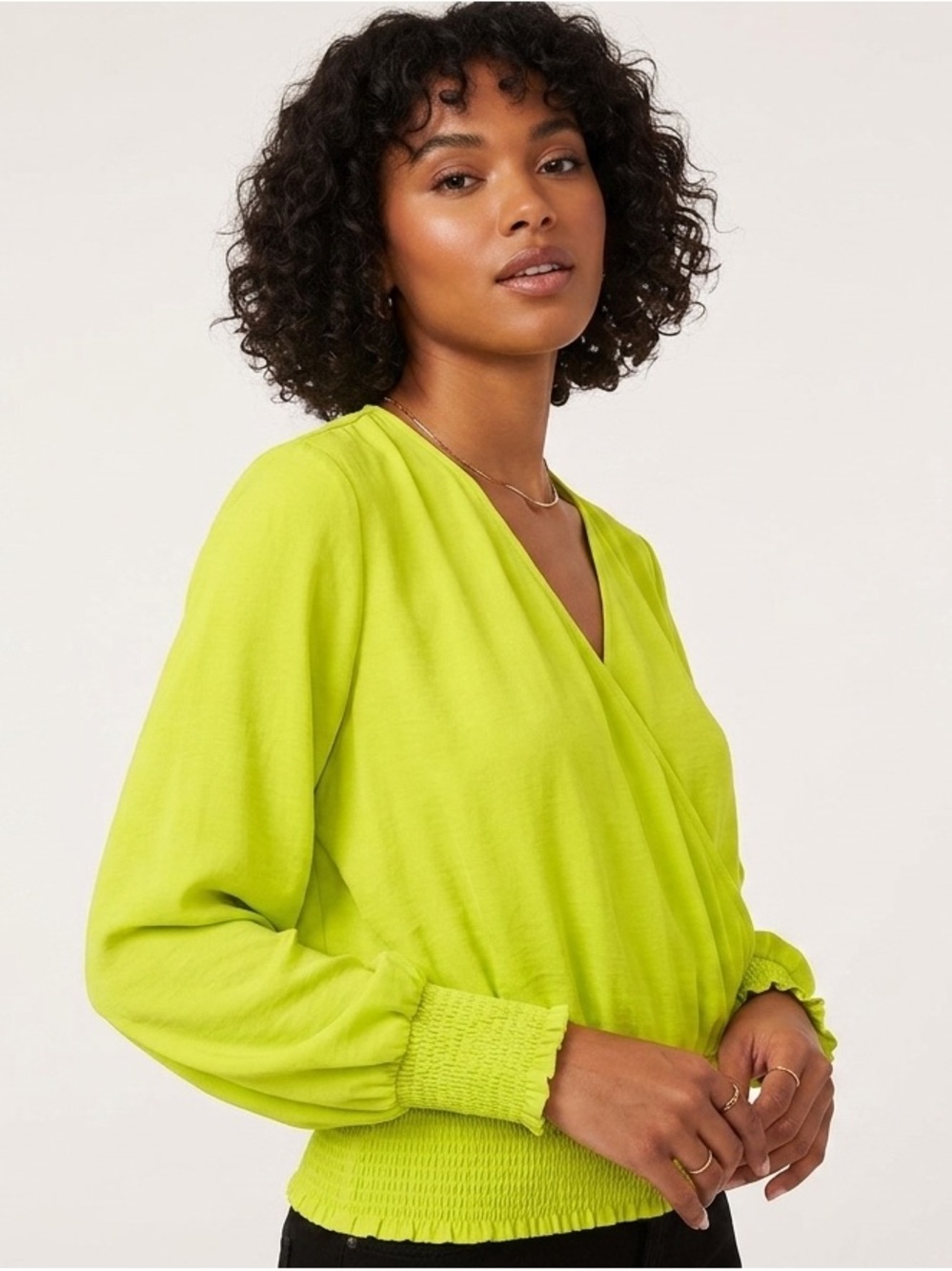 Bar III Lime Wrap V-Neck Blouse